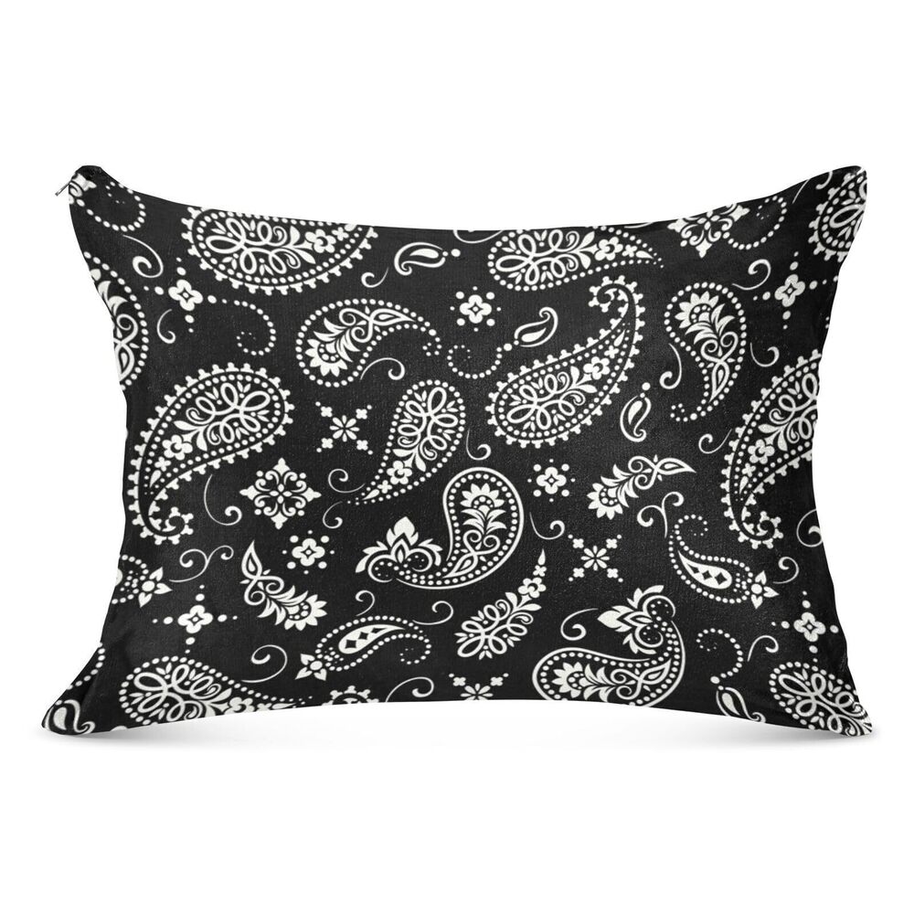 1864 Ornament Paisley Bandana Print Black Plush Pillow Cases Standard Size